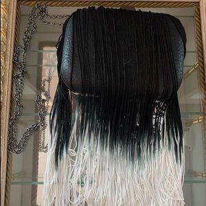 Fringe black white clutch w chain